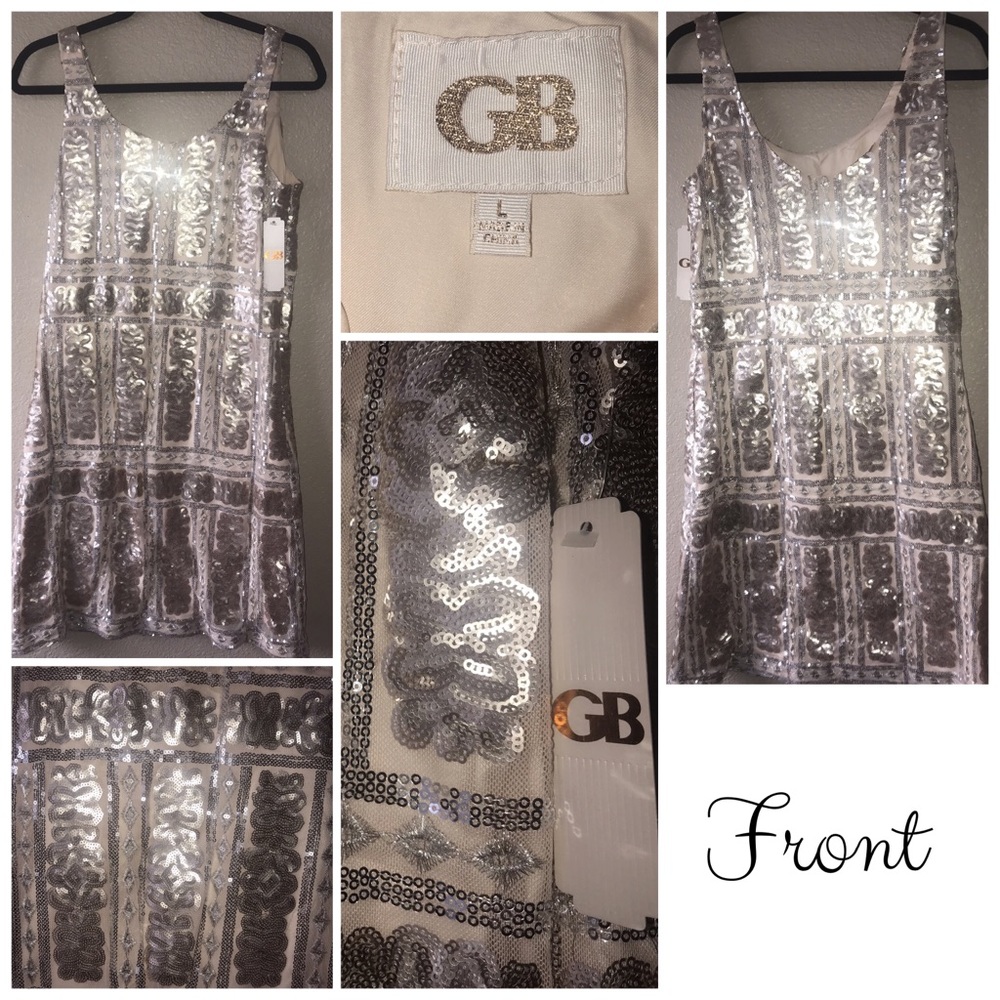 Mini Nude Dress with Silver Sequin Details